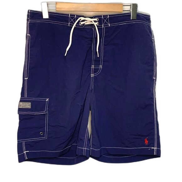 Polo Ralph Lauren Navy Cargo Drawstring Shorts Swim Trunks Size Medium - Picture 2 of 16